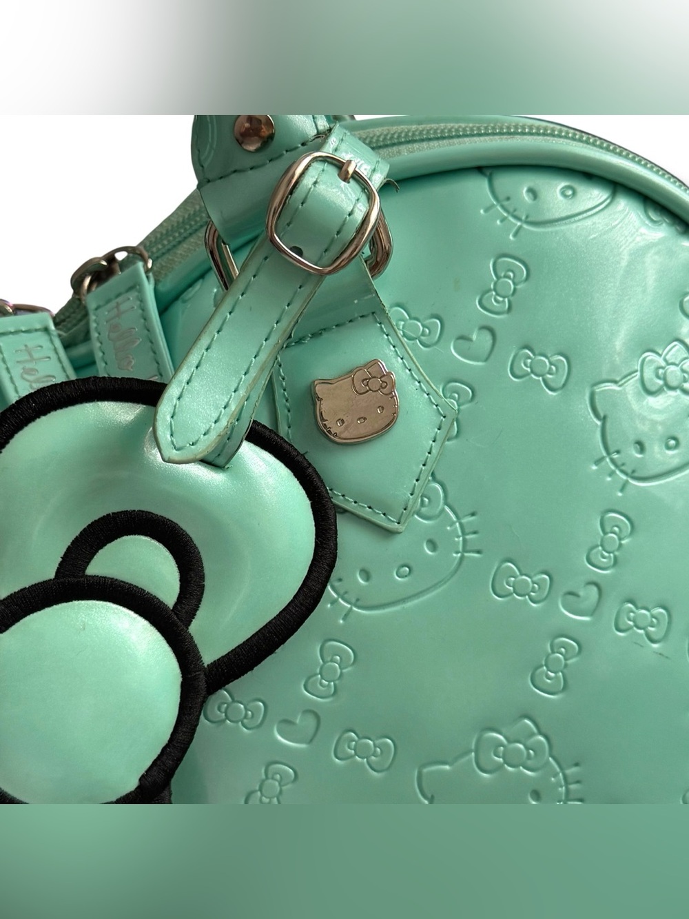 Hello Kitty Mint Green Embossed Patent Bowler Satchel Bag Sanrio 2012 - Picture 2 of 16